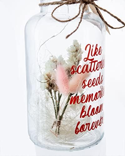 מתנות מתאגרף זיכרונות פרחים צנצנת אור תאורה מוארת עם פרחים יבשים | מתנה ייחודית של כלי בית עבורה